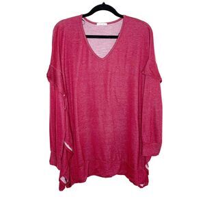 Pleione Large Sweater Oversized Ruffle Trim Heathered Maroon Vneck Pullover